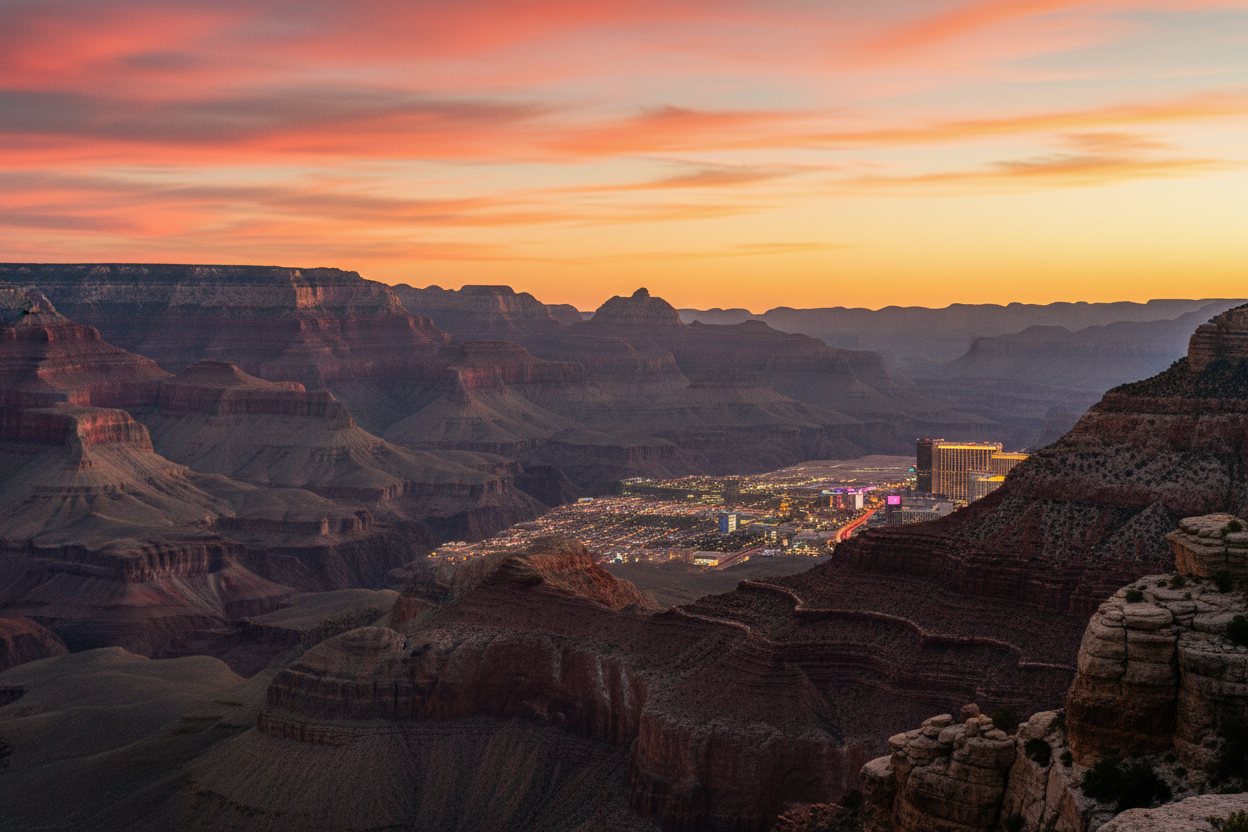 The Grand Canyon at golden hour, a popular chauffeured day tour from Las Vegas.